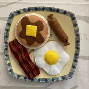 Felt Toy Food Play Set,Handmade,Breakfast for One,Pancake,Bacon, Egg PlushieToy